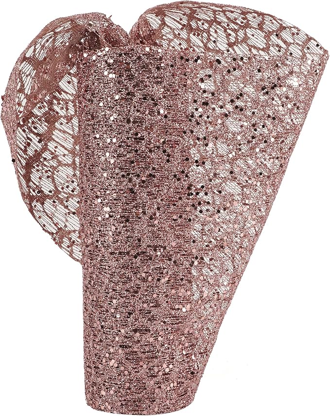 MEEDEE Rose Gold Glitter Mesh Web Ribbon 10 Inch Wide by 10 Yards Roll Rose Gold Fabric Ribbon Decorative Mesh Ribbon for Christmas Tree, Garland, Holiday Wreaths, Bows, Home Decor