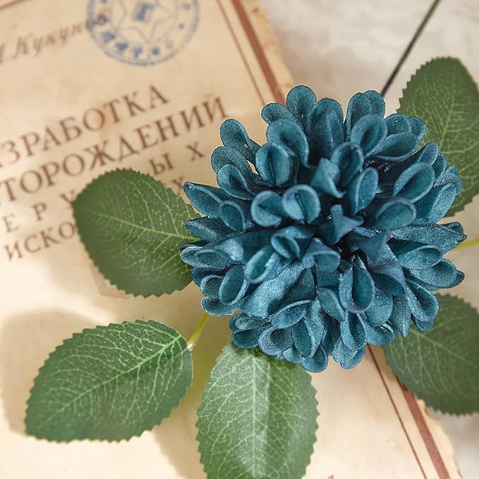 Artificial Flowers, 25pcs Artificial Rose for DIY Wedding Bouquets Centerpieces Arrangements, Dark Teal Dahlia Flowers with Stem for Bridal Shower Party Home Decorations