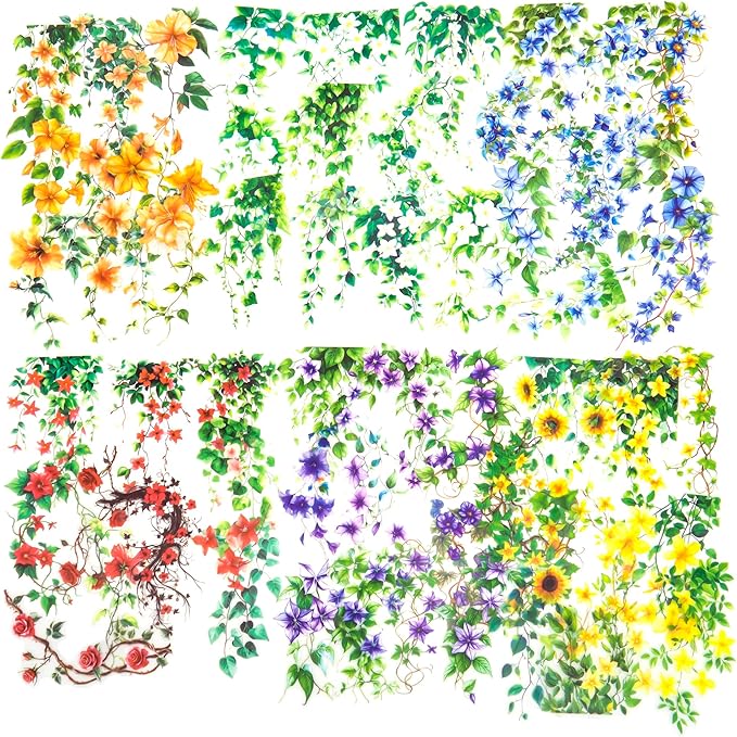 120pcs Flower Stickers for Scrapbooking – Waterproof Floral Stickers for Journaling, Junk Journal, Home Decor, Laptop, Water Bottle, DIY Crafts (6 Floral Themes)
