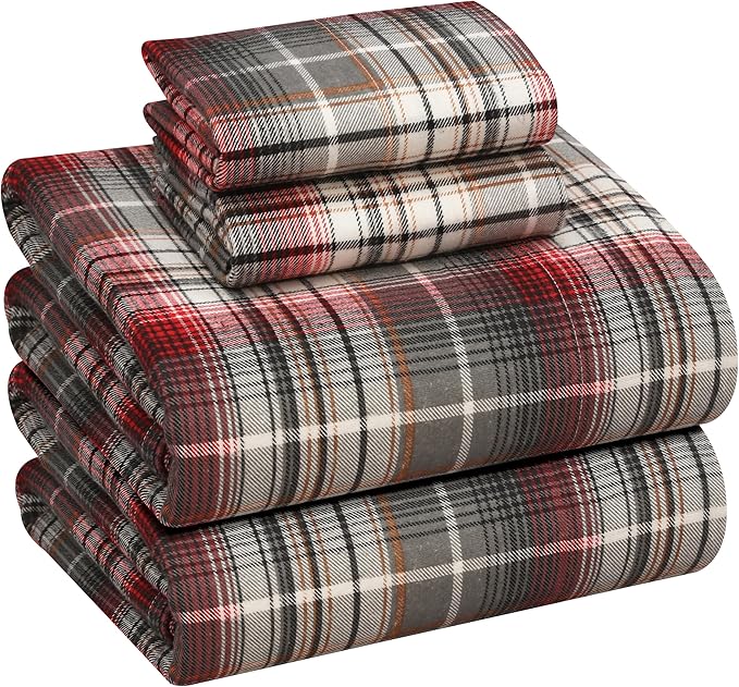 RUVANTI Flannel Sheets Queen Size - 100% Cotton Double Brushed Bed Sheets, Deep Pockets 16 Inches Queen Sheet Set, All Seasons Breathable & Extra Soft - Warm & Cozy, 4 Piece, Halloween Check