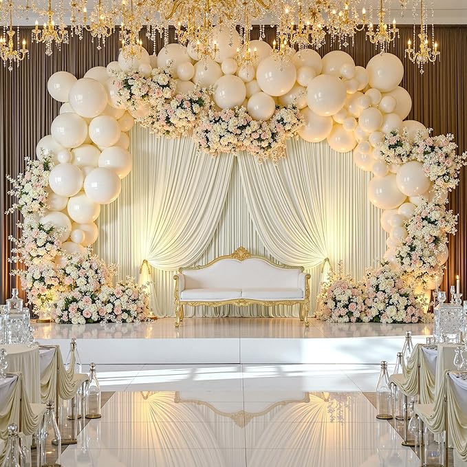PartyVillage 20ft×15ft Ivory Backdrop Curtain for Wedding Parties, 4 Panels Wrinkle Free 15 FT Long Polyester Photo Backdrop Drapes Back Drop Cloth for Birthday Photography Background