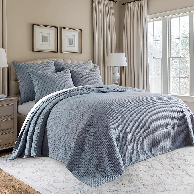 Levtex Home - Cross Stitch Bedspread Set - Twin Bedspread and One Standard Sham - Cross Stitch Pattern - Bedspread (84x104in.) and Sham (20x26in.) - Cotton