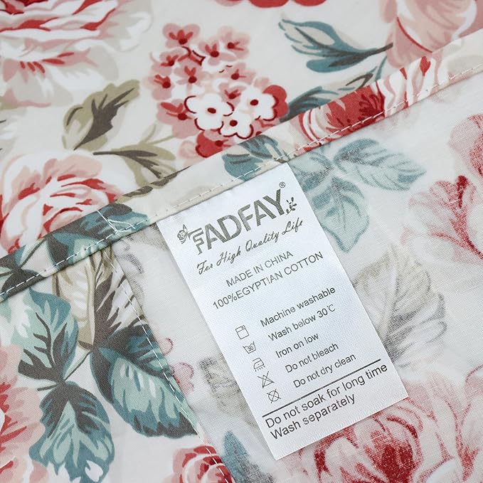 FADFAY Rose Floral Sheets Queen Vintage Red Floral Bedding Shabby Rustic Rose Sheets French Country Farmhouse Bedding 800 Thread Count 100% Egyptian Cotton Deep Pocket Fitted Sheet 4Pcs, Queen Size