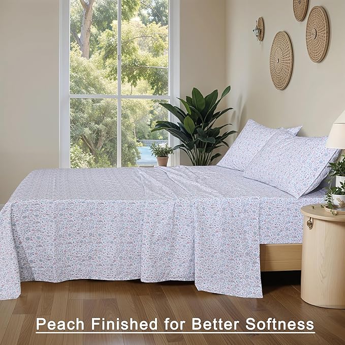 RUVANTI 100% Organic Cotton Sheets Full Size, Percale Weave, GOTS Certified, 4-Piece Set, Deep Pocket 15", Crisp & Breathable, Soft Durable Bedding, Sábanas Algodón Orgánico – Multi Paisley