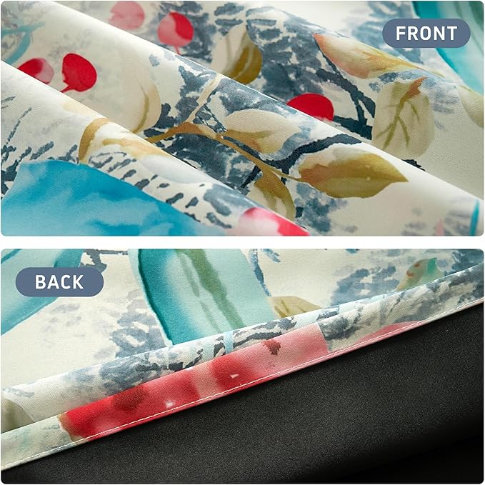 Watercolor Flower Plant Blackout Curtains Modern Floral Printed Window Drapes with Black Liner, Set of 2 Panels, 52x95 Inch