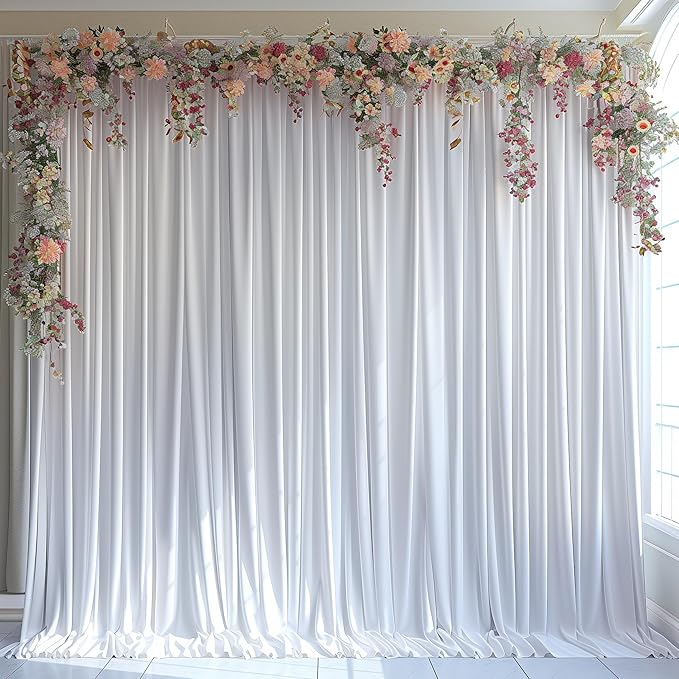 20x10ft Wrinkle Free White Backdrop Curtain for Parties Soft Fabric Drapes Wedding White Curtain Backdrop for Birthday Party Decorations Background for Photography 5x10ft, 4 Panels