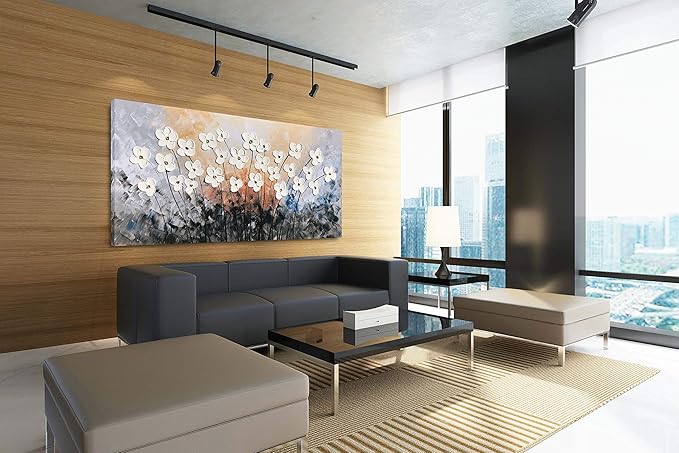Yihui Arts Hand Painted Texture Large Oil Painting on Canvas Flower Wall Art for Living Room Decor Contemporary Artwork Framed Ready to Hang