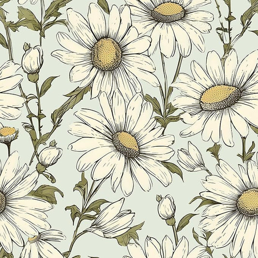 Boho Wallpaper Peel and Stick Daisy Floral Wallpaper 17.5in x 9.8ft Vintage Leaf Contact Paper Vinyl Self Adhesive Removable Modern Floral Wall Paper for Bedroom Walls Cabinet Drawer
