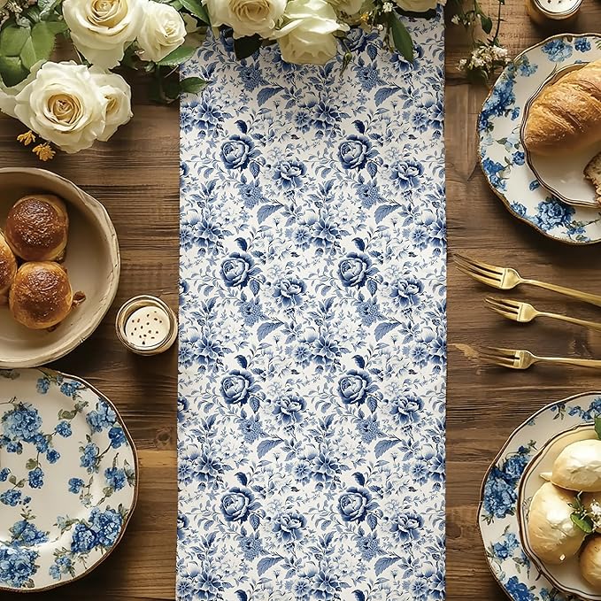 BIOBROWN Floral Wrapping Paper Jumbo Roll - 30 Inch X 33 Feet (82.5 sq. ft. ttl.) Blue White Peony Design Chinoiserie Gift Wrap Stone Paper for Christmas, Wedding, Bridal Shower, Mother's Day