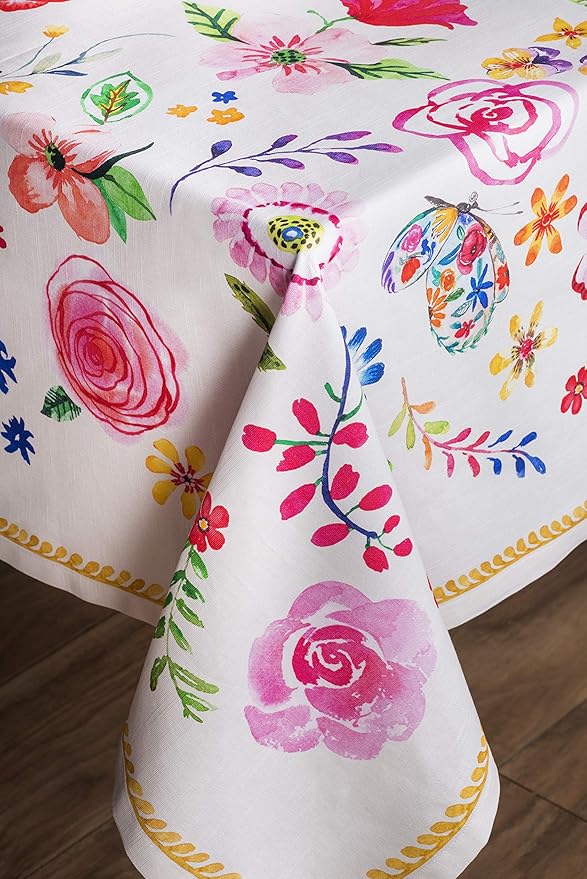 Maison d' Hermine Table Cloth Rectangle Table 100% Cotton 54 x 72 Inches Tablecloth Reusable for Dining Room, Farmhouse, Home, Party, Festive & Wedding Spring Summer - Happy Florals - Sweety