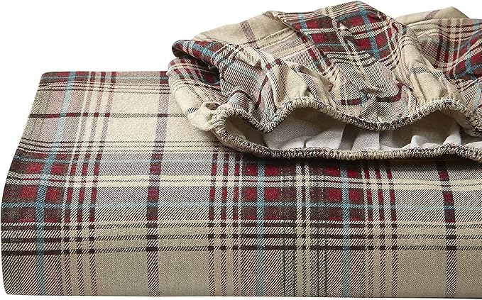 Eddie Bauer - Flannel Sheets Twin Size, Anti-Pilling & Wrinkle Resistant Cotton, Touchably Soft for All-Season Comfort - Bed Sheets with Matching Pillowcases & Fitted Sheet (Montlake Plaid Red)
