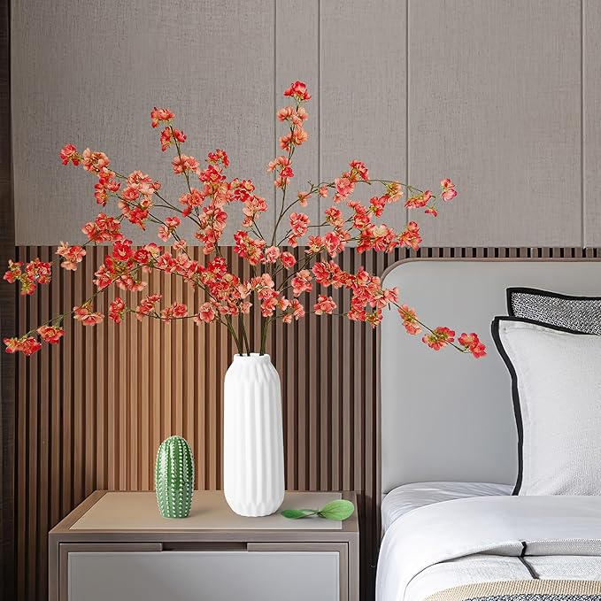 Artificial Cherry Blossom Branches, Faux Cherry Blossom Stems,4 Pcs Apple Blossom Branches,38 Inch Faux Branches for Home Wedding Table Vase Decor (4,Salmon Pink)