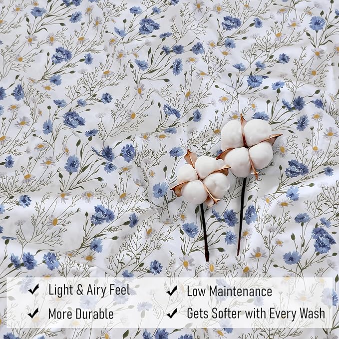 RUVANTI 100% Cotton King Size Sheets Set, 4 Pieces, Soft & Breathable Percale Weave Bedding, Deep Pocket 16", Hotel Standard, Crisp Cool Feel, Durable, Perfect Floral Bed Sheet, Sweet Pea