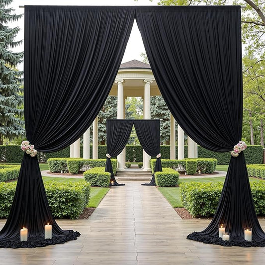 PartyVillage 10ft×15ft Black Backdrop Curtain for Wedding Parties, 2 Panels Wrinkle Free 15 FT Long Polyester Photo Backdrop Drapes Back Drop Cloth for Birthday Photography Background