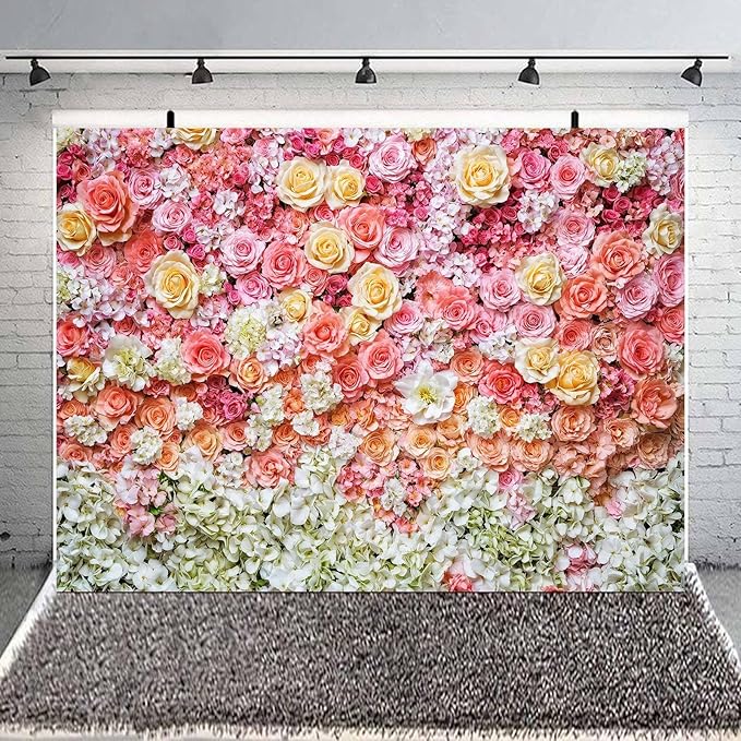 10x6ft Flower Backdrop for Photography Pink Floral Flowers Girls Birthday Baby Shower Mother's Day Wedding Photo Background Cake Table Decoration Supplies Studio Props Banner