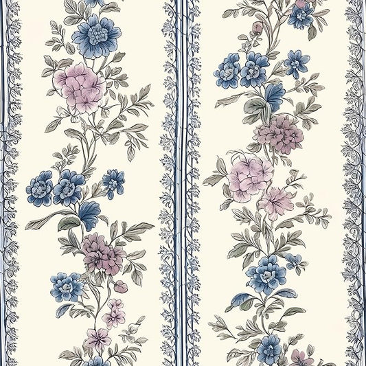 Vintage Floral Wallpaper Peel and Stick Boho Wallpapers 17.5in x 9.8ft Blue/Beige Floral Wall Mural Vinyl Removable Self Adhesive Nursery Modern Wallpaper for Bookshelf Cabinets Bathroom Walls