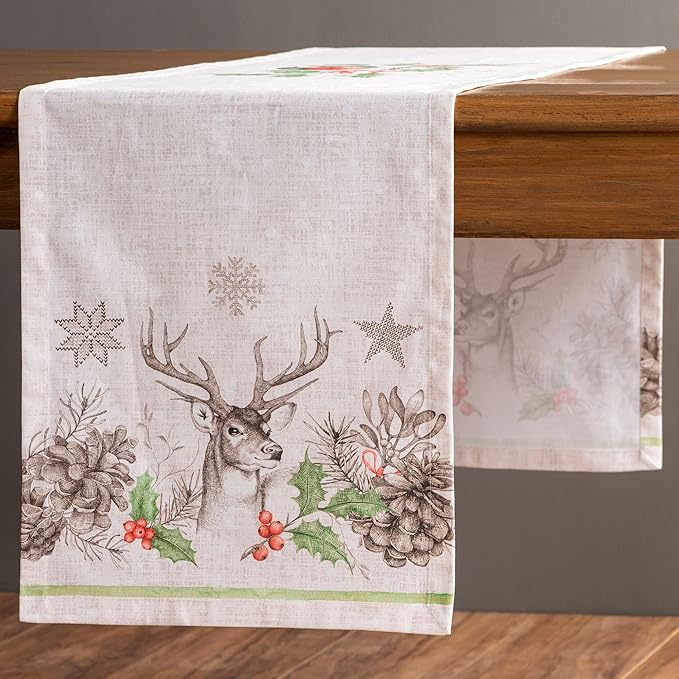 Maison d' Hermine Table Runner 100% Cotton Single Layer Table Runners 72 inches Long for Thanksgiving Christmas Decorations Home Kitchen Dining Party Wedding (Christmas Dew, 14.5" x 72")