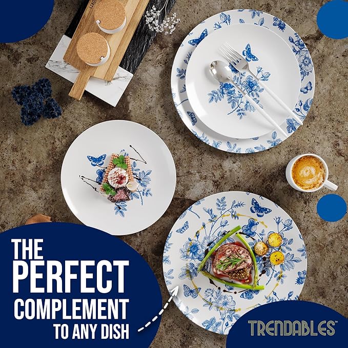 Trendables Plastic Plates For Party Supplies, Floral Disposable Plates For Party & Weddings 80 Pcs - 40 x 8 Dessert Plates & 40 x 10 Plastic Dinner Plates, Plate Set Disposable Dinnerware Sets