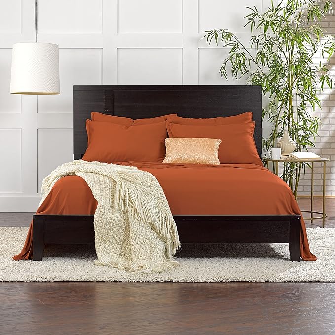 Pure Bamboo Twin Sheets, Genuine 100% Organic Viscose Derived from Bamboo Bed Sheet Set, Luxuriously Soft & Cooling, Double Stitching, 2 Year Quality Promise (Twin, Terracotta)