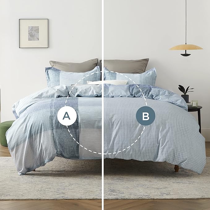 Bedsure Duvet Cover King Size - Gingham Reversible Buffalo Plaid Duvet Cover Set with Zipper Closure, 3 Pieces Blue Bedding Set with 8 Corner Ties and 2 Pillow Shams 20"x36"