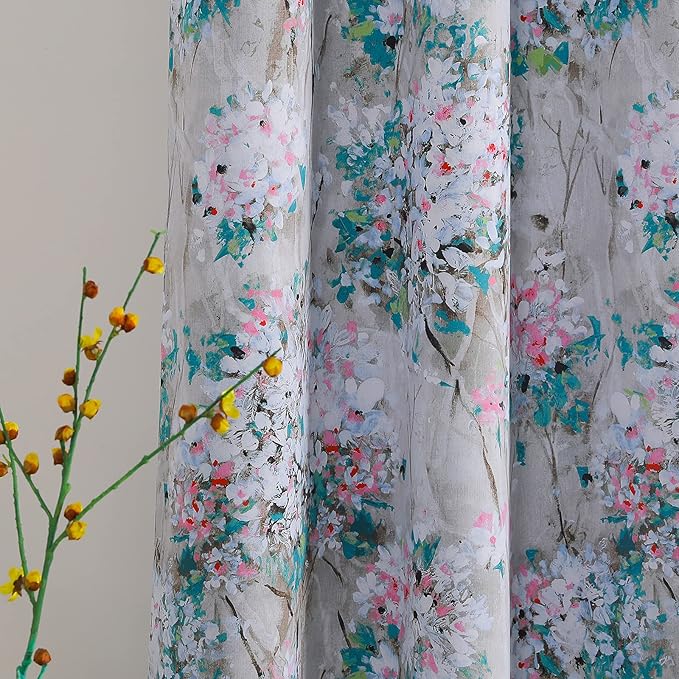 MYSKY HOME Floral Curtains 45 Inch Length for Living Room, Bathroom, Thermal Insulated Room Darkening Curtain Grommet Vintage Floral Curtains Decorative Curtains,2 Panels