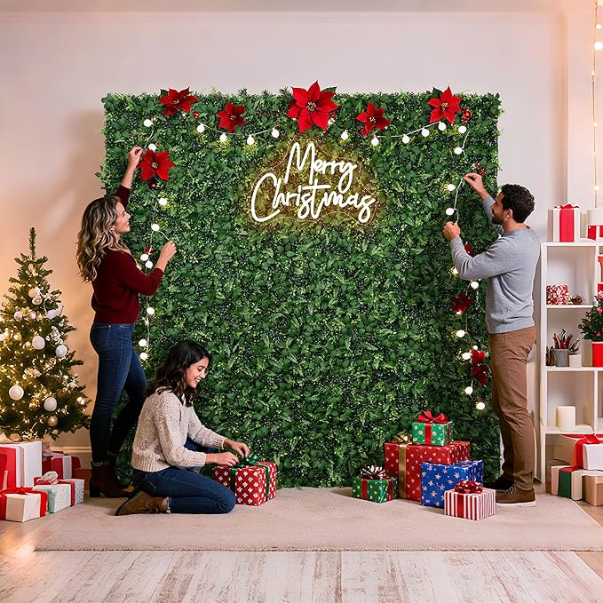 Artificial Flower Wall 8x8ft Green Grass Backdrop for Wedding, Baby Shower, Birthday & Home Decor, Easy & Quick Assembly (Greenery)