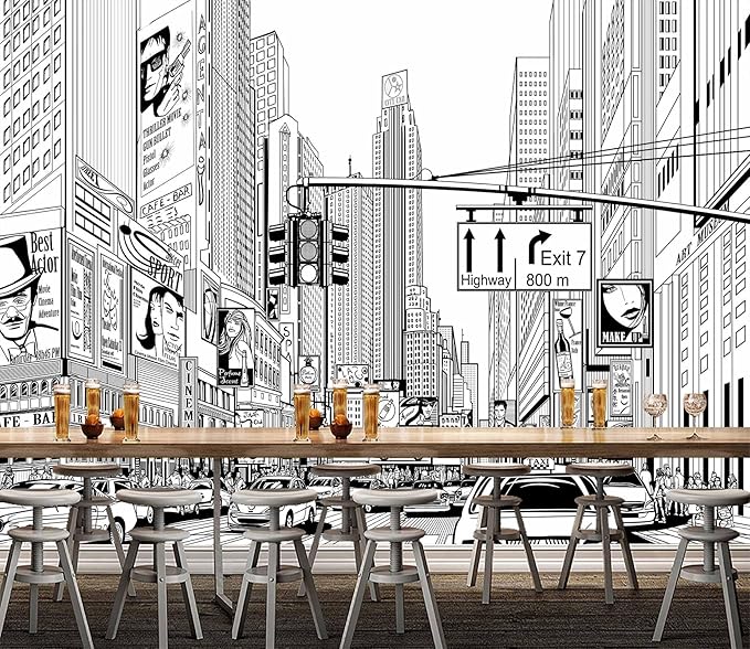 WFBHUA-Black and White City Wallpaper Peel and Stick New York Landscape Self Adhesive Wall Mural for Living Room Bathroom Bedroom 137"x100"