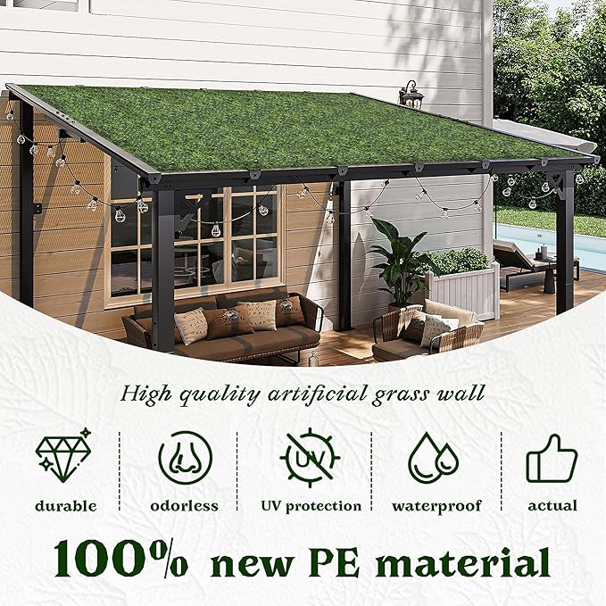 Artificial Boxwood Roll Panel Backdrop: 48"X120" UV-Anti Greenery Faux Grass Wall Hedge for Indoor Outdoor Green Decor & Backyard Background Decorations Fence Covering Privacy