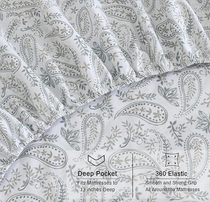 RUVANTI 100% Organic Cotton Sheets California King, Percale Weave, GOTS Certified, 4-Piece Set, Deep Pocket 13", Crisp & Breathable, Soft Durable Bedding, Sábanas Algodón Orgánico – Ornate Oasis