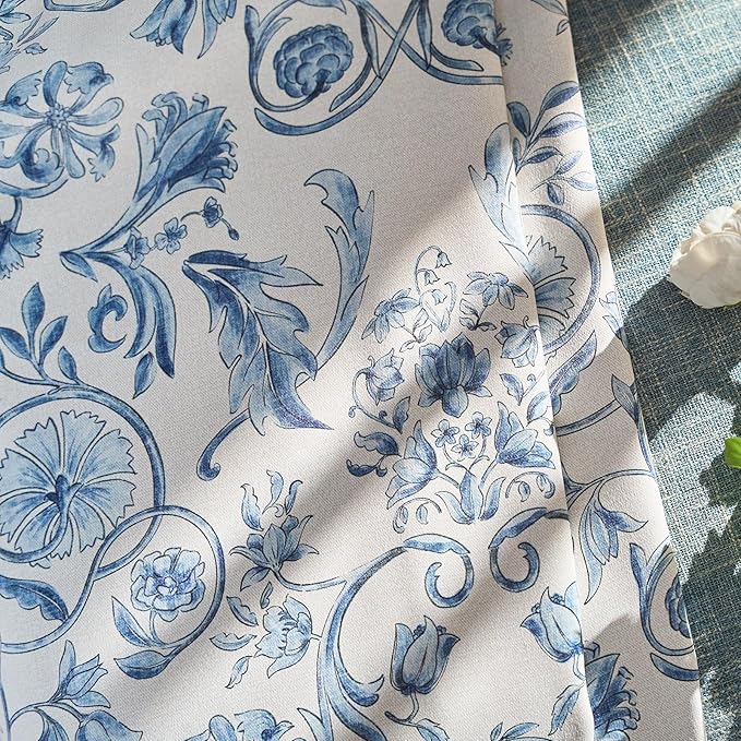 jinchan Floral Blackout Curtains for Bedroom Living Room 96 Inches Length Farmhouse Curtains Room Darkening Vintage Drapes Traditional Rod Pocket Window Treatment 2 Panels Set Blue on Beige