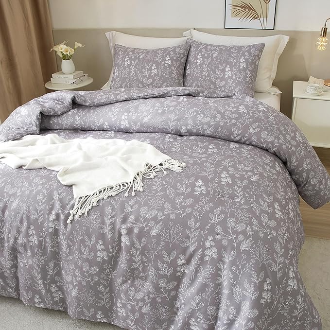 HighBuy Soft Cotton Twin Duvet Cover Garden Flowers Bedding Set Twin Teen Girls Lavender Floral Bedding Comforter Cover Botanical Flowers Boho Duvet Cover Set 3 Piece with Zipper Closure