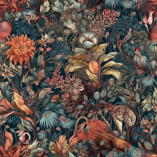 Vintage Floral Peel and Stick Wallpaper Mysterious Animal Forest Self Adhesive Removable Easy Peel Off Stick on Wall Paper for Bedroom Cabinet Renter Friendly 17.71"*118.1"