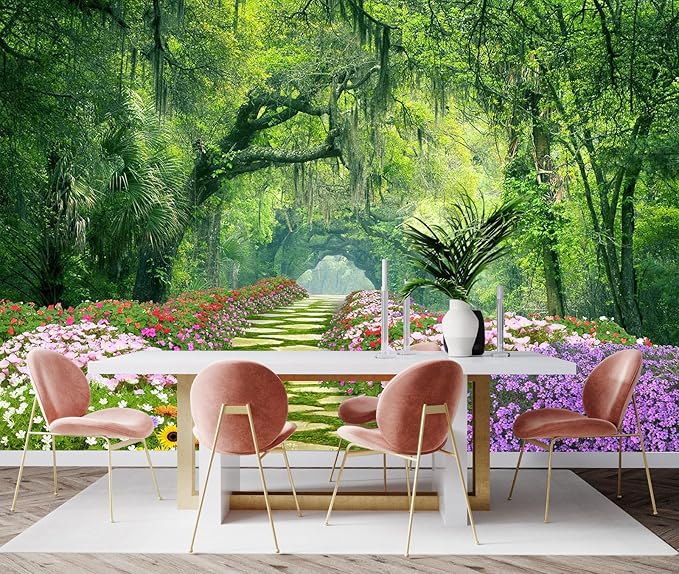 Sunny Flowers and Forest Wallpaper for Living Room, Bedroom, Bathroom Background Wall Decoration Mural（Non-self-Adhesive）