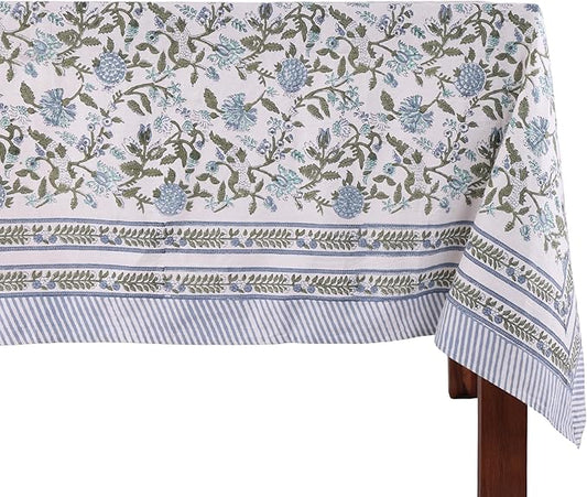 ATOSII Mahoka Blue 100% Cotton Square Fall Tablecloth, Handblock Floral Linen Table Cloth for Kitchen Dining Table I Parties Weddings Outdoors Easter Valentine's Gift I 60 X 60 Inches I 4 Seater