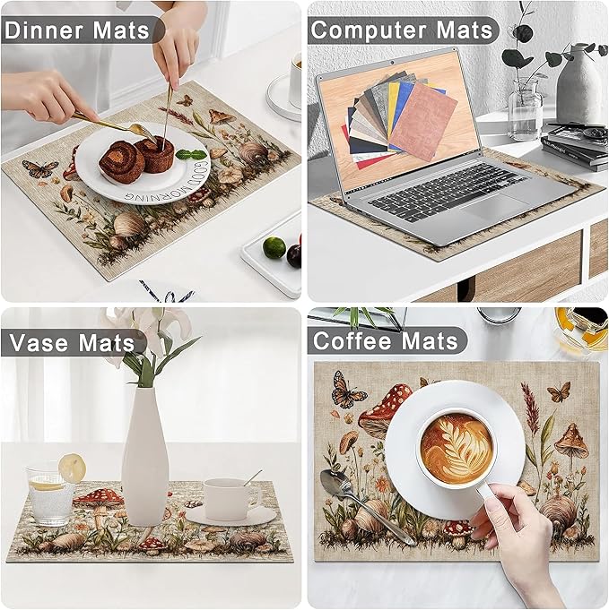 Cabin Bear Placemats Set of 6 Washable Table Mats Rustic Wildlife Hunting Forest Mountain Heat-Resistant Cotton Linen Place Mats for Dining Table Kitchen Indoor Outdoor Party Holiday Decor