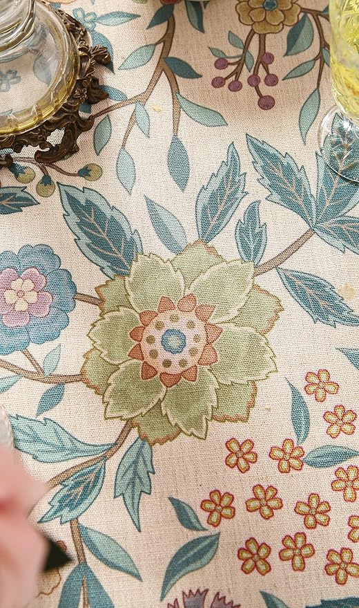 Designer Vintage Linen Rectangle Extra Long Tablecloth,William Morris Floral Colorful Pattern Table Cloth,Decor Table Cover for Kitchen,Dining,Thanksgiving,67"*118"-Flowershadow a
