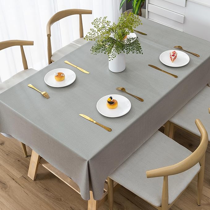Rectangle Table Cloth,100% Waterproof Tablecloth Oil Proof Spill Proof Vinyl Table Cloth, Wipe Clean Plastic Table Cover for Dining, Camping, Indoor and Outdoor 54" x 78",Grey