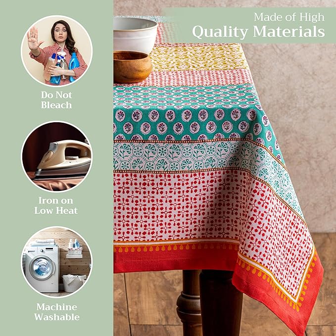 Maison d' Hermine Table Cloth Rectangle Table 100% Cotton 70 x 108 Inches Tablecloth Reusable Decorative Everyday Use for Dining Room, Farmhouse, Home Party, Festive & Wedding Spring Summer - Provence