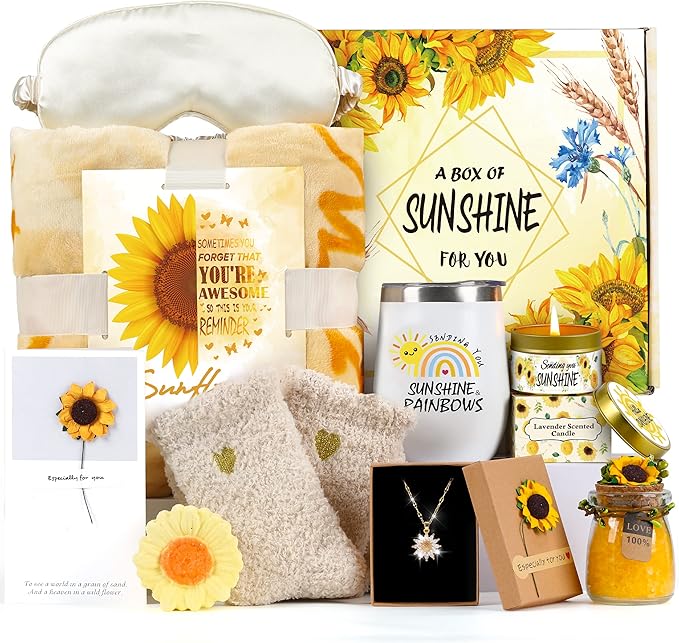 Sunflower Gifts for Women Sending Sunshine Gift-Birthday Christmas Gifts for Women Unique-Thank You-Self Care Package-Get Well Gift-Inspirational Spa Gift Basket for Mom Grandma Wife Friends Sister