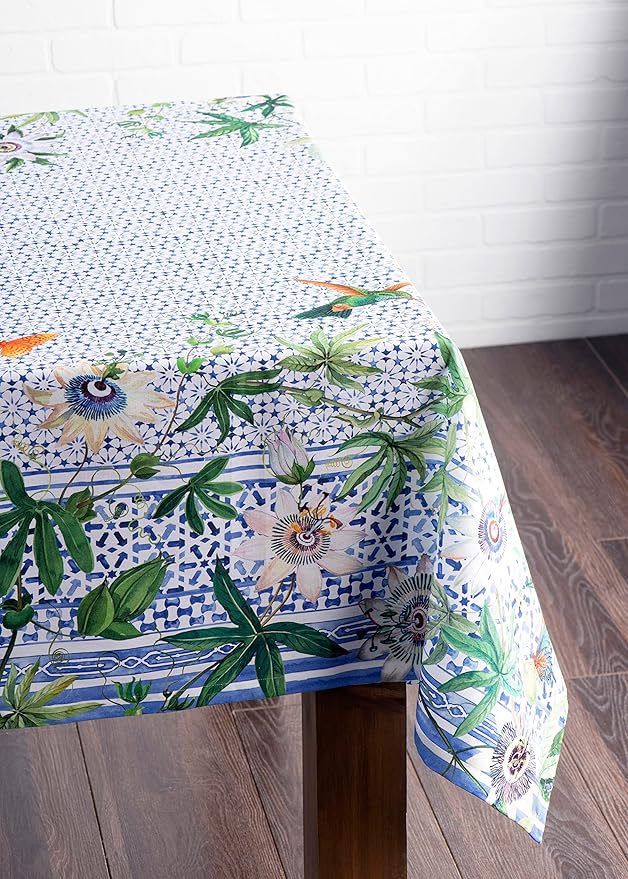 Maison d' Hermine Table Cloth Rectangle Table 100% Cotton 60 x 120 Inches Tablecloth Reusable Decorative for Dining Room, Farmhouse, Home, Party, Festive & Wedding Spring Summer - Passiflora