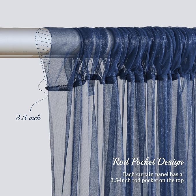20x10ft Navy Blue Tulle Backdrop Curtain with Lights String for Parites, Sheer Backdrop Curtains for Wedding Baby Shower Birthday Party Photo Shoot Decorations
