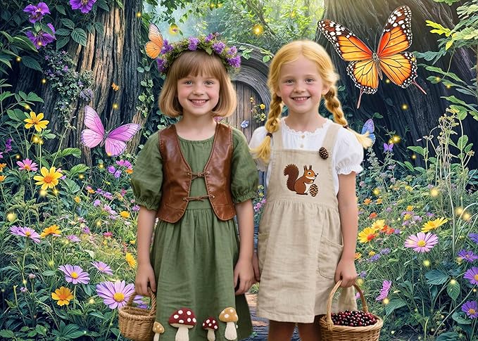 5X3ft Enchanted Forest Backdrop Fairy Enchanted Wonderland Garden Wooden Door Floral Butterfly Photography Background for Kids Girls Baby Shower Birthday Party Decoration Banner Booth Props