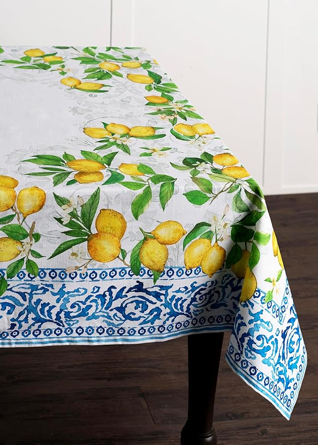 Maison d' Hermine Table Cloth Rectangle Table 100% Cotton 60 x 90 Inches Tablecloth Reusable Decorative Everyday Use for Dining Room, Farmhouse, Home, Party, Festive & Wedding Spring Summer - Cedrat
