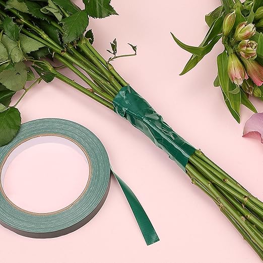 Green Floral Tape 2 Pack 1/2" Flower Stem Wrap Adhesive Tape for Bouquet Stem Wrapping Wedding Bouquet Tape for Binding Flowers and Floral Crafts (2PCS, 1/2”x98FT/Roll)