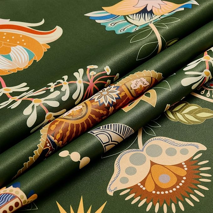 XiDi Green Floral Curtains 102 Inches Long 2 Panels Vintage Patterned Blackout Curtains for Living Room Thermal Insulated Grommet Luxury Cottage Core Botanical Printed Drapes Moss Green 52x102