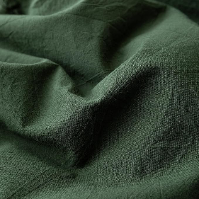JIYUAN 100% Washed Cotton Duvet Cover Set 3 Pieces Oversized Queen, 1 Duvet Cover 98x98 Inches(Comforter Not Included) and 2 Pillowcases,Linen Feel Bedding Set Comfy and Breathable,Forest Green