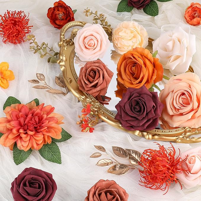 AGIRL Artificial Flowers Combo Silk Mix Terracotta Fake Flower with Stems for DIY Wedding Bouquets Centerpieces Arrangements Table Chair Decor Baby Shower Home Decor (Terracotta)