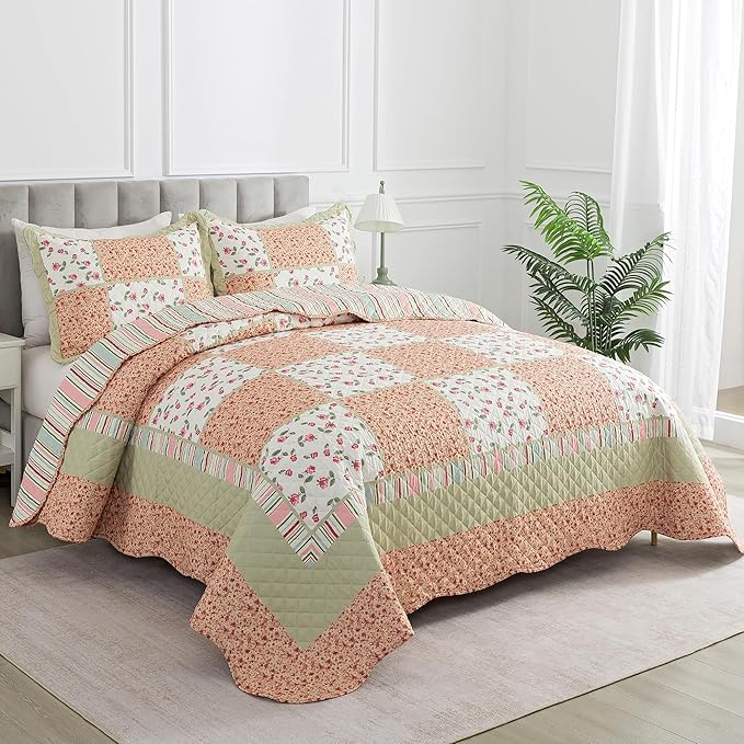 HoneiLife King Size Quilt Sets - 3 Piece Microfiber Quilt Set Lightweight Bedspreads Reversible Coverlets Rustic Bed Cover King Quilt Bedding Set All Season Use