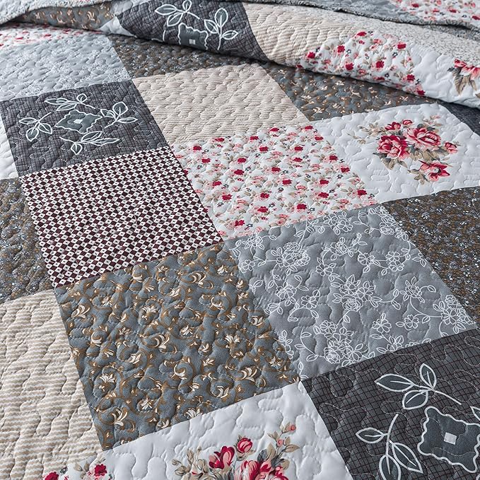 HoneiLife Oversized King Bedspreads 120x120-3 Pcs California King Quilt, Extra Large Quilt Sets All Season Use,Rustic Bedding Sets King Size,Reversible Coverlet Lightweight Bed Cover, Grey
