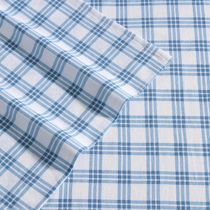 Eddie Bauer - Twin Bed Sheets, Cotton Flannel Bedding Set with Matching Pillowcase, Brushed for Extra Softness, Deep Pocket, Oeko-Tex Certified (Arrowhead Tartan Blue)